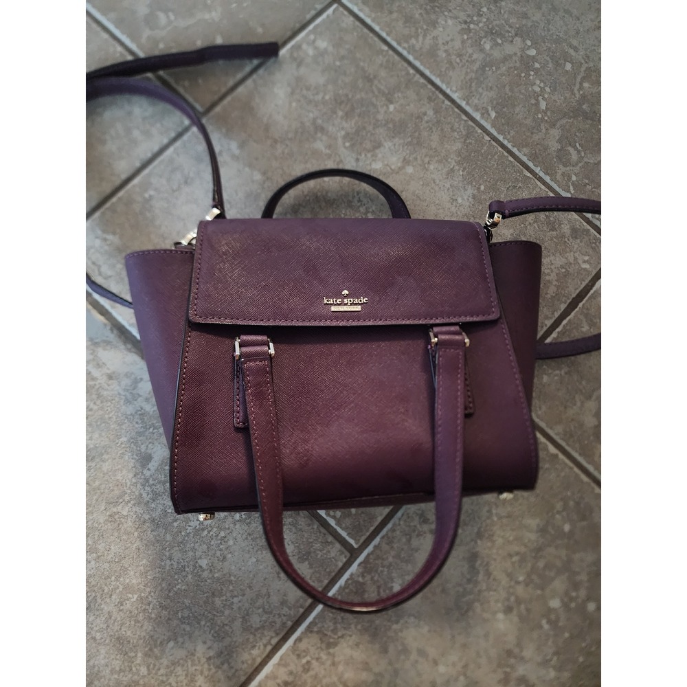 Kate Spade Plum Purple Saffiano Leather Satchel Crossbody Bag PXRU5154
